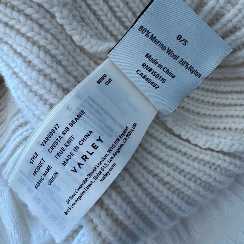 Varley Merino Wool Creata Cream Knit Beanie Winter Hat